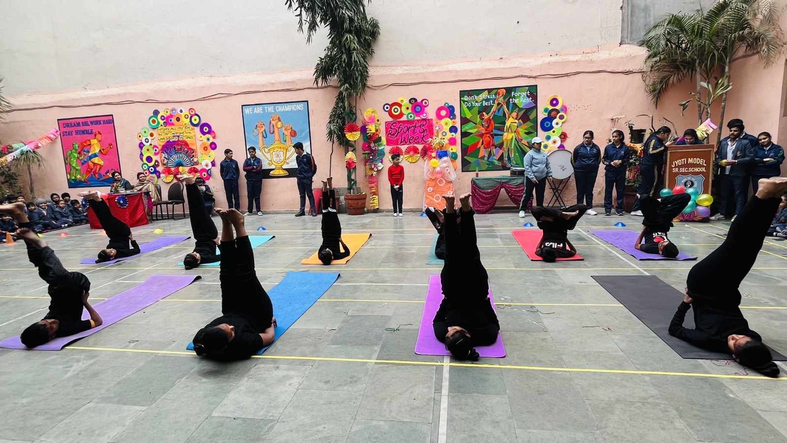 Synchronised yoga demonstration during Sports Week